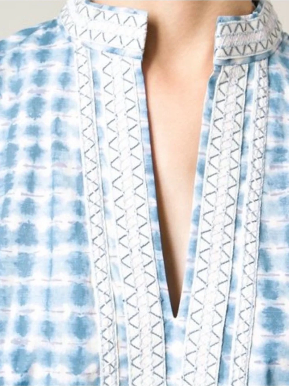 Tory Burch Light Pool Blue Embroidered Long Sleeve Tunic Resort Dress